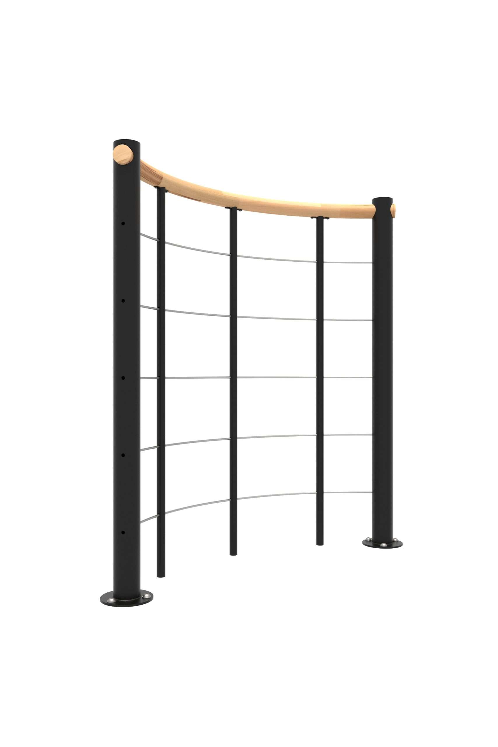 Minka_Treppe_Bruestungsgelaender_Untergurte_Holz_Buche_schwarz_rund Parapetné zábradlie so spodnými tetivami a dreveným zábradlím okrúhle – Obrázok 1